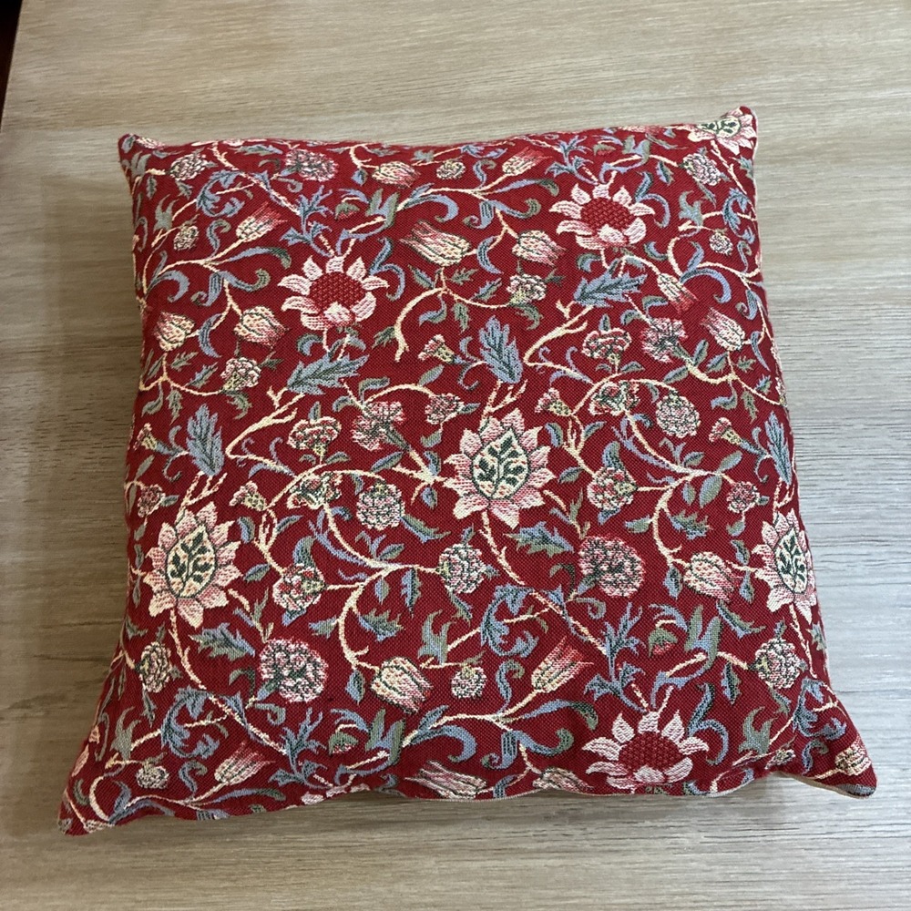 Hines Throw Pillow Embroidered Tapestry Cushion Made In  England Velvet Back 17"